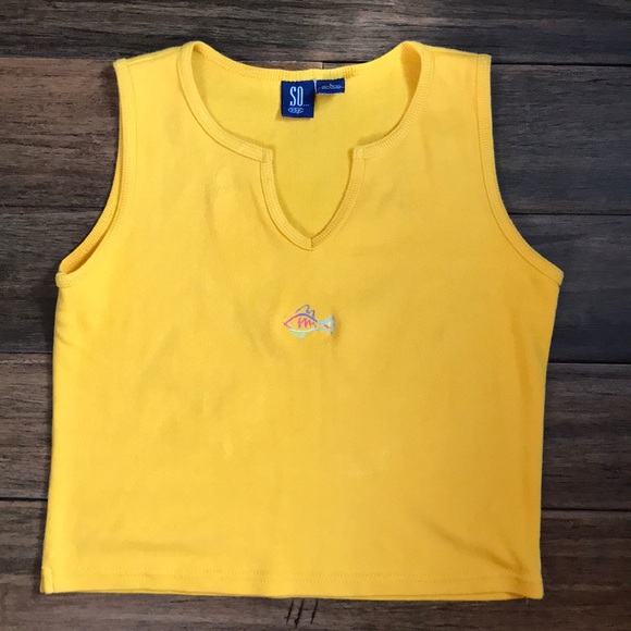 Cropped Yellow Tank Top w/ Custom Fish Embroidery - Picture 2 of 5
